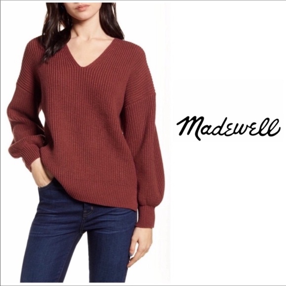 Madewell Thornton Balloon Sleeve V-Neck Sweater XS - Picture 1 of 4